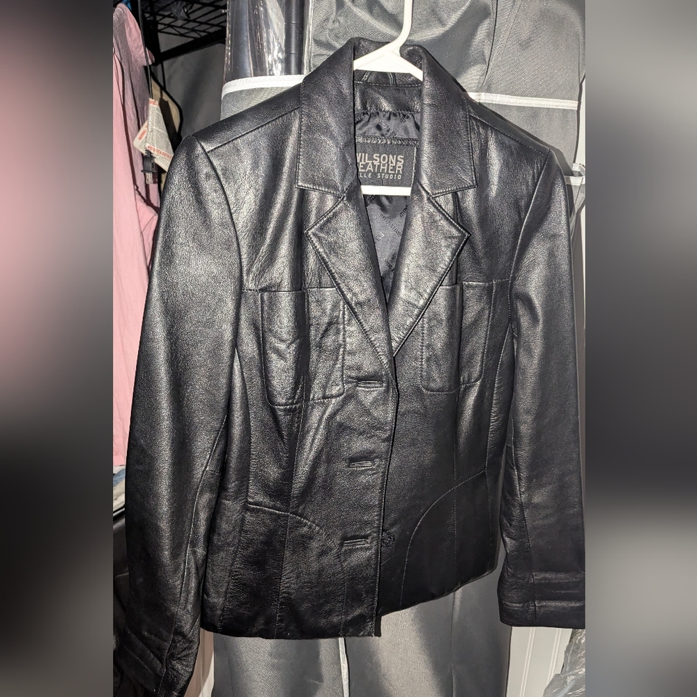Classic Women's Black Leather Blazer Jacket